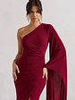 Giada | Berry Ruched One Shoulder Cape Sleeve Maxi Dress - thumbnail 3