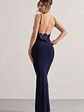 Francoise | Navy Cowl Neck Backless Maxi Dress With Lace Insert - thumbnail 1