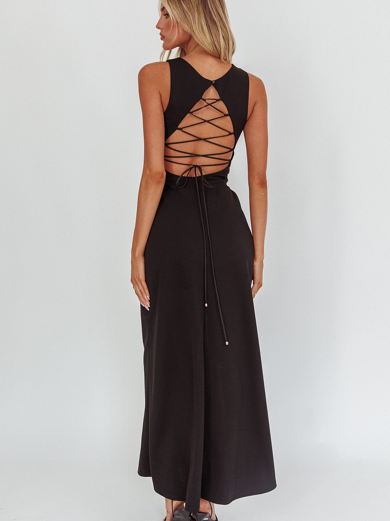Firelights Lace-Up Back Maxi Dress Black 2