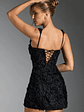 Floral-Appliqué Corset Mini Dress in Black - thumbnail 2