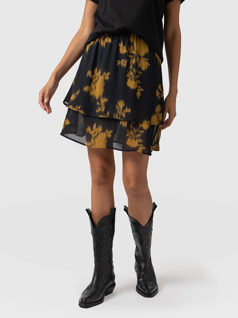 Etta Mini Layered Skirt - Yellow Fade Floral 3