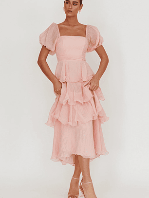 Giavana Puff Sleeve Layered Maxi Dress Baby Pink