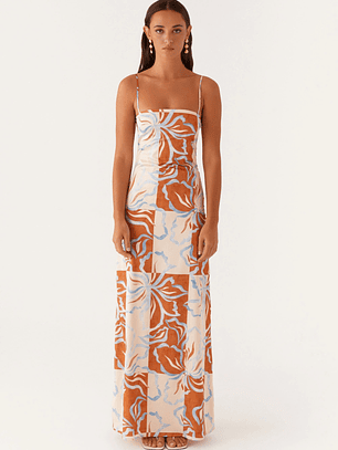 Exclusive - Aster Bloom Maxi Dress - Orange Blue Floral