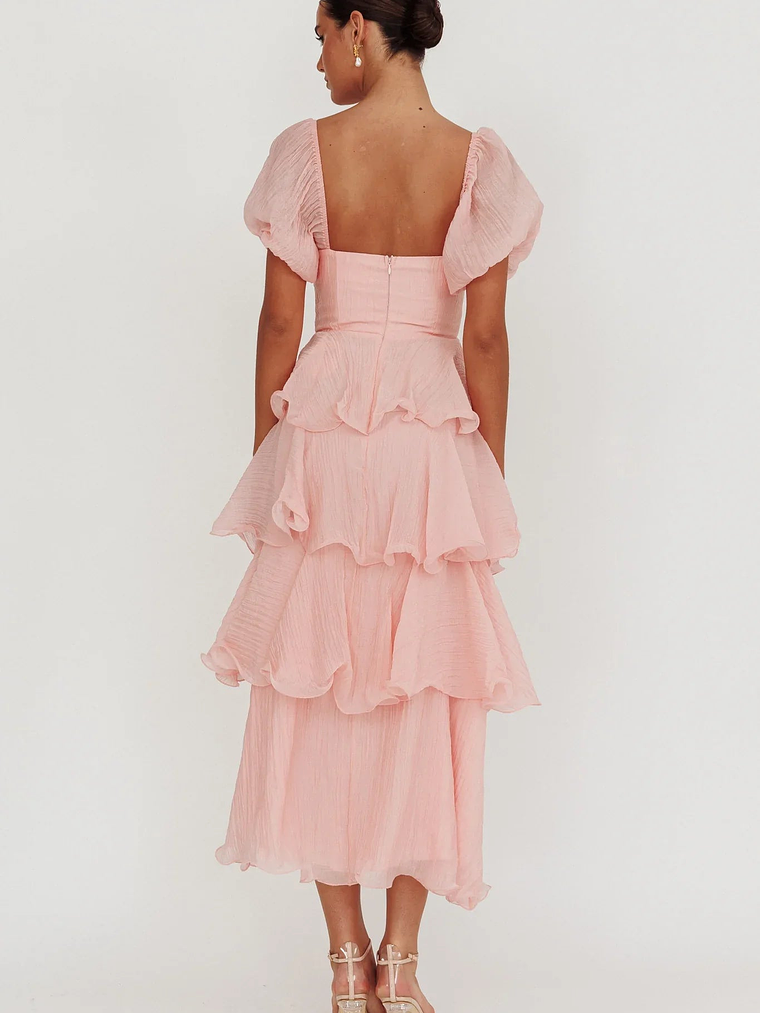 Giavana Puff Sleeve Layered Maxi Dress Baby Pink 2