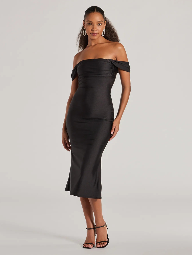 Exceptional Off-The-Shoulder Flared Midi Dress 5