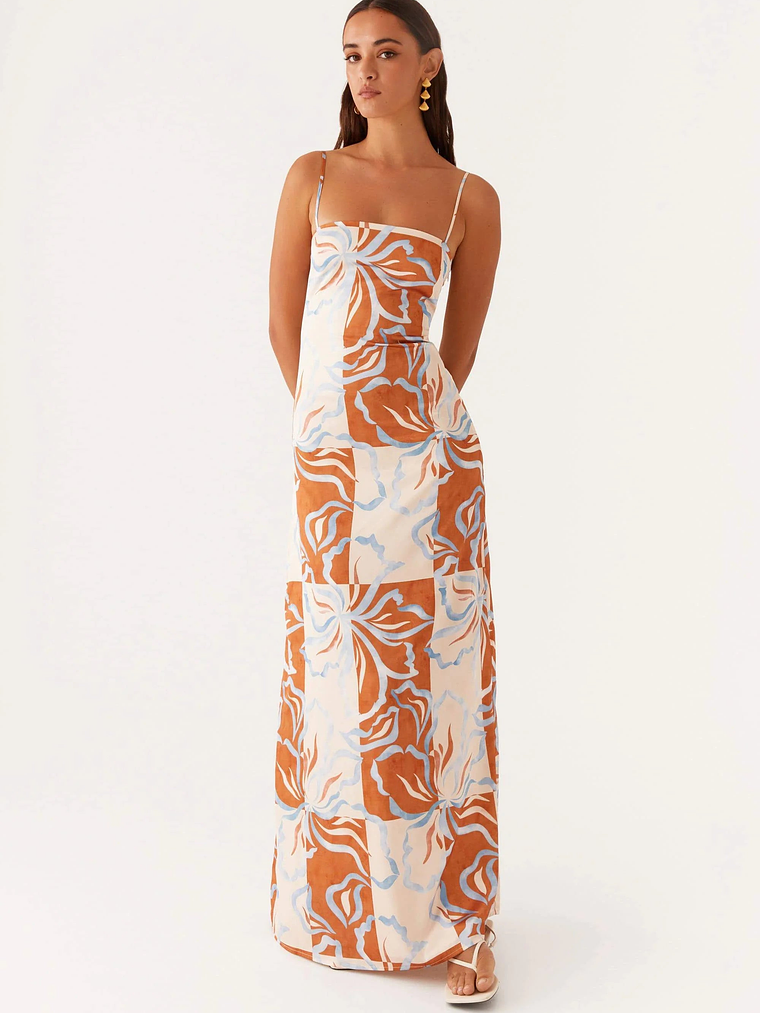 Exclusive - Aster Bloom Maxi Dress - Orange Blue Floral 2