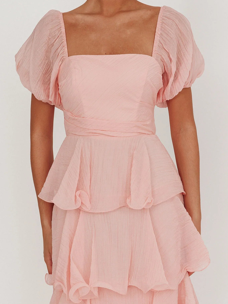 Giavana Puff Sleeve Layered Maxi Dress Baby Pink 3