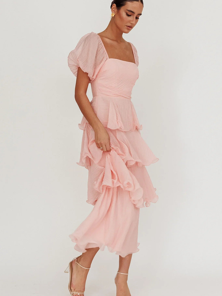 Giavana Puff Sleeve Layered Maxi Dress Baby Pink 4