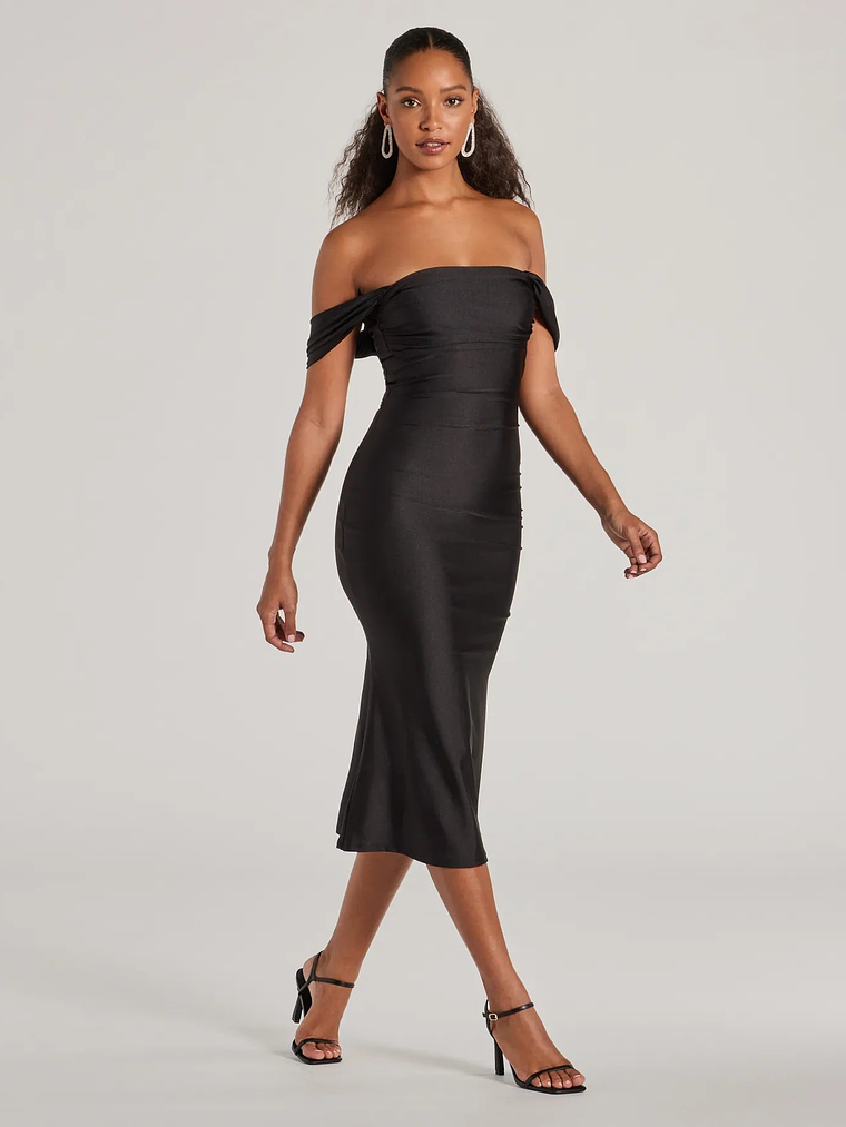 Exceptional Off-The-Shoulder Flared Midi Dress 8