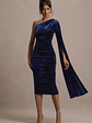 Gianna | Navy Velvet One Shoulder Cape Bodycon Midi Dress - thumbnail 5