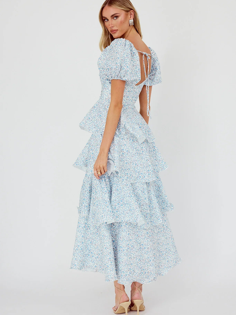 Giavana Puff Sleeve Layered Maxi Dress Floral Blue 2