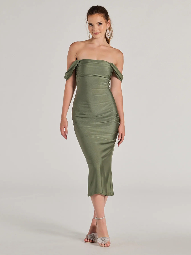 Exceptional Off-The-Shoulder Flared Midi Dress 9