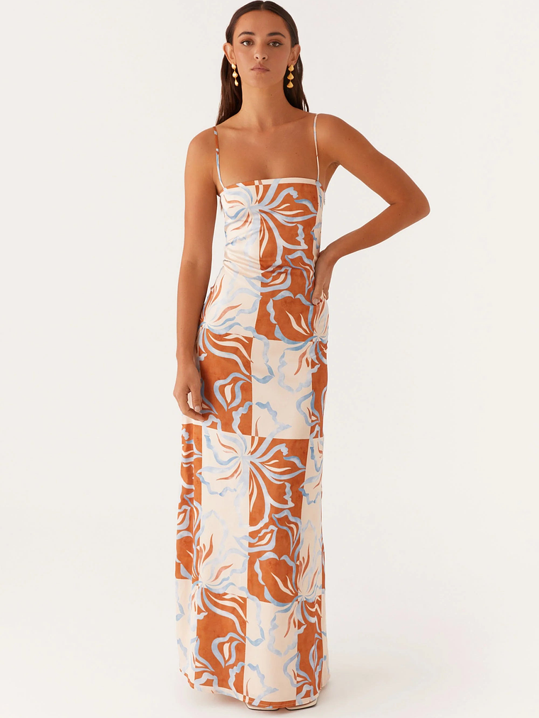 Exclusive - Aster Bloom Maxi Dress - Orange Blue Floral 5