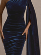 Gianna | Navy Velvet One Shoulder Cape Bodycon Midi Dress - thumbnail 6