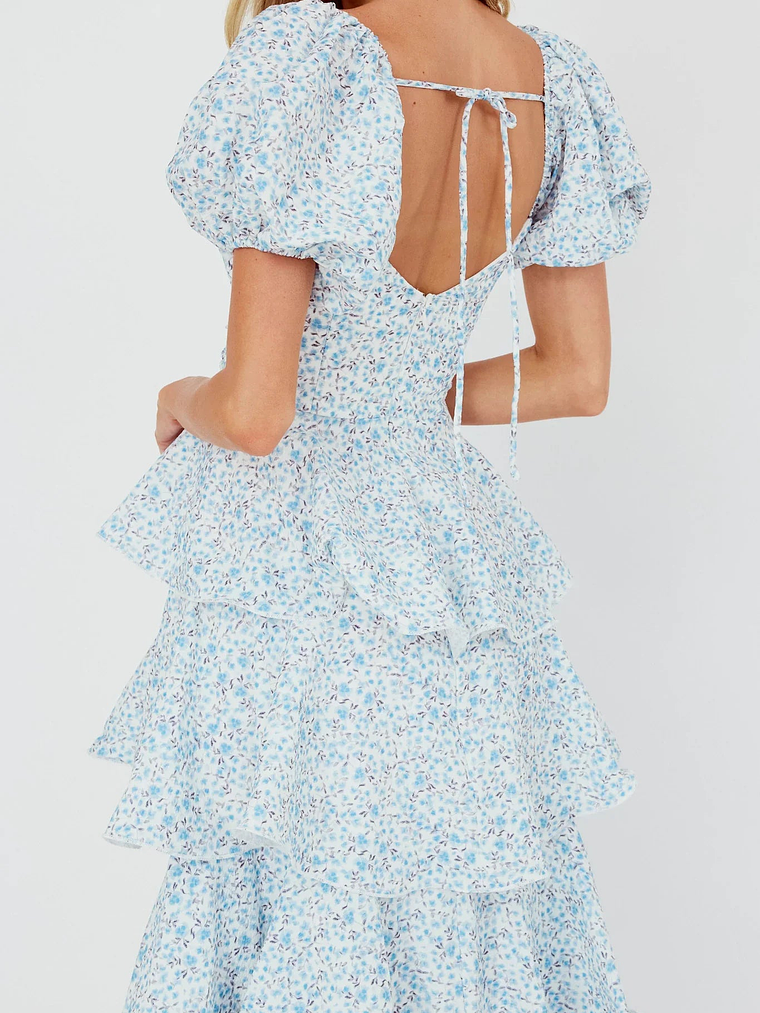 Giavana Puff Sleeve Layered Maxi Dress Floral Blue 3