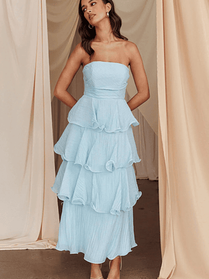 Giavana Strapless Layered Midi Dress Pale Blue