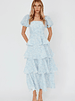 Giavana Puff Sleeve Layered Maxi Dress Floral Blue - thumbnail 4