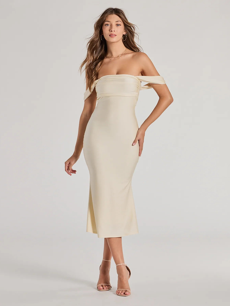 Exceptional Off-The-Shoulder Flared Midi Dress 13