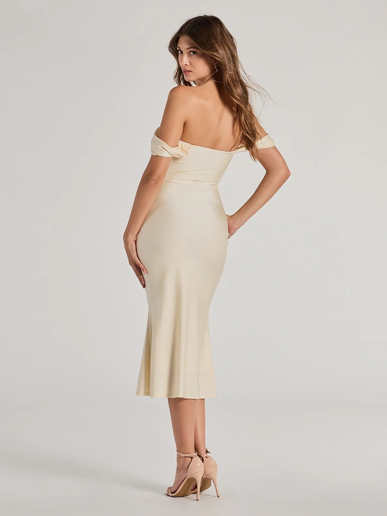 Exceptional Off-The-Shoulder Flared Midi Dress 14