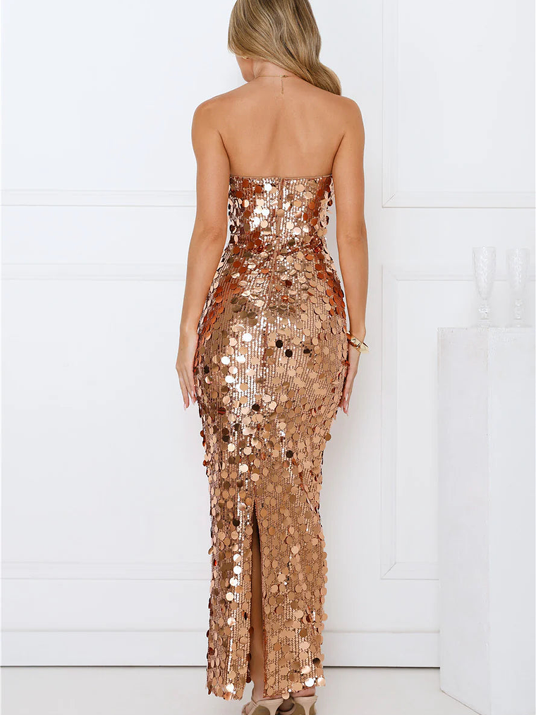 Glistening Grandeur Strapless Sequin Maxi Dress Gold 7