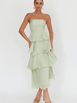 Giavana Strapless Layered Midi Dress Sage