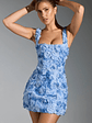 Floral-Appliqué Corset Mini Dress in Blue - thumbnail 6