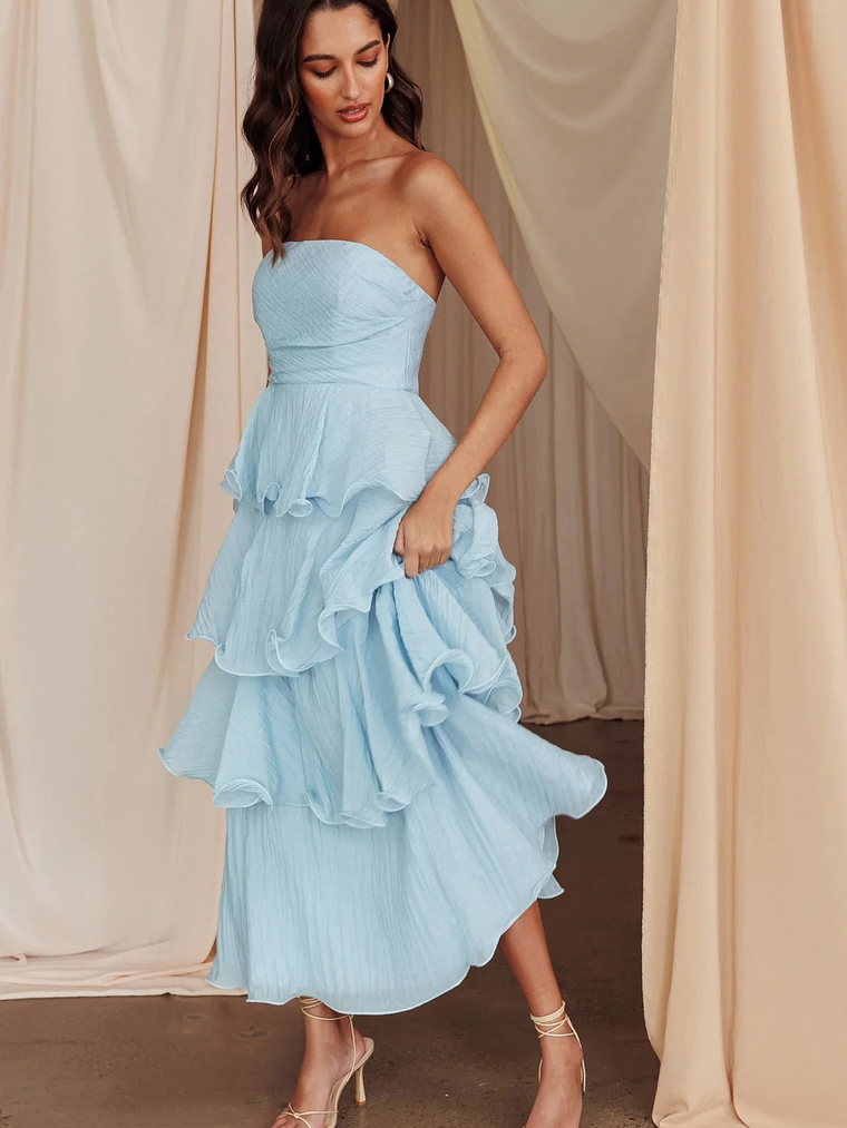 Giavana Strapless Layered Midi Dress Pale Blue 5