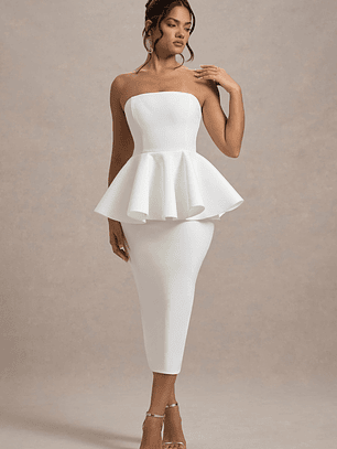 First Dance | White Bandeau Peplum Midi Dress