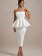 First Dance | White Bandeau Peplum Midi Dress - thumbnail 1