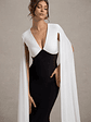 Grace Kelly | Black & White Plunge-Neck Maxi Dress With Cape Sleeves - thumbnail 3