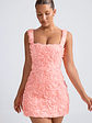 Floral-Appliqué Corset Mini Dress in Coral - thumbnail 5