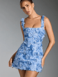 Floral-Appliqué Corset Mini Dress in Blue - thumbnail 8