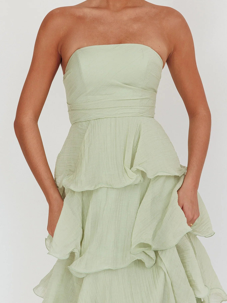 Giavana Strapless Layered Midi Dress Sage 4