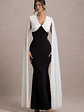 Grace Kelly | Black & White Plunge-Neck Maxi Dress With Cape Sleeves - thumbnail 4