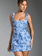 Floral-Appliqué Corset Mini Dress in Blue - thumbnail 9