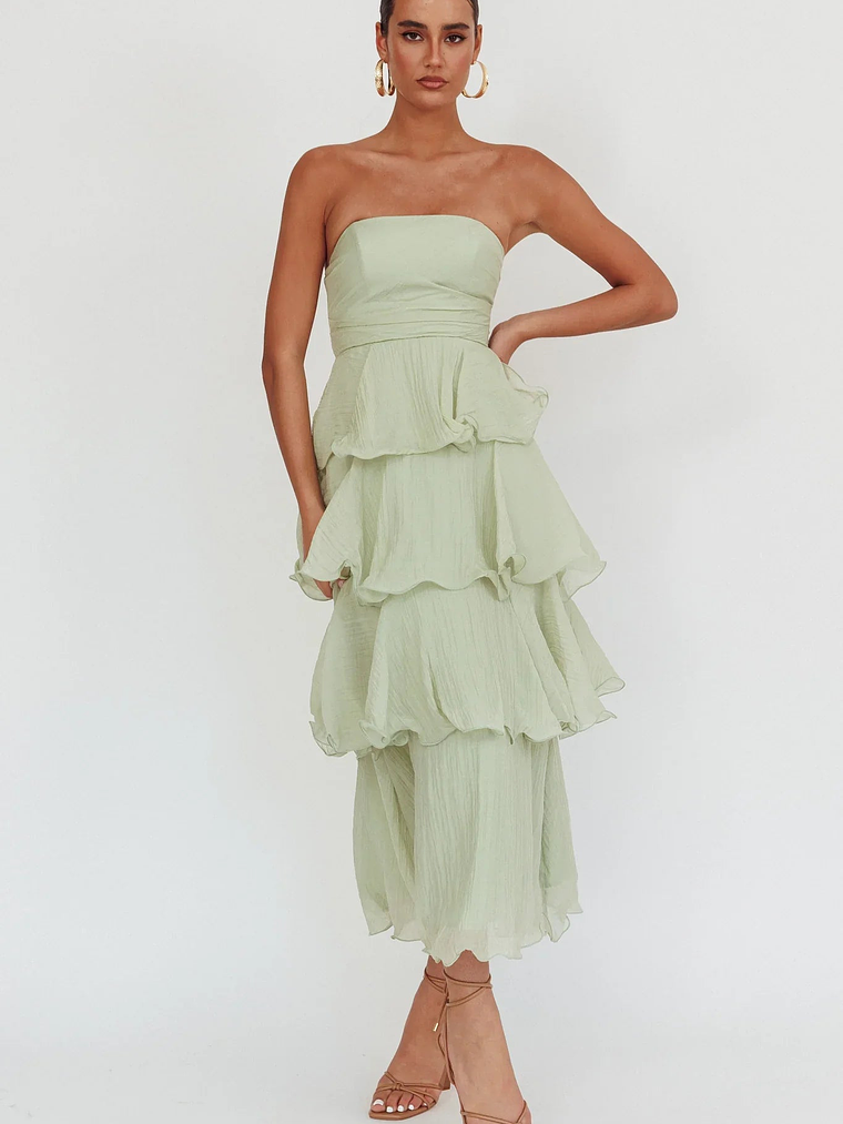 Giavana Strapless Layered Midi Dress Sage 5