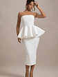 First Dance | White Bandeau Peplum Midi Dress - thumbnail 5