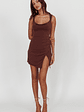 Giavanna Thigh Split Mini Dress Chocolate - thumbnail 4