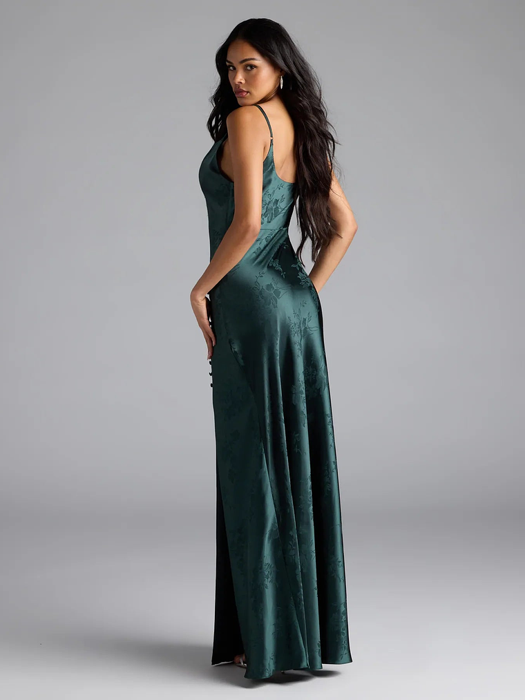 Gigi Cowl Neck Button Slit Satin Formal Dress 2