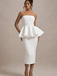 First Dance | White Bandeau Peplum Midi Dress - thumbnail 6