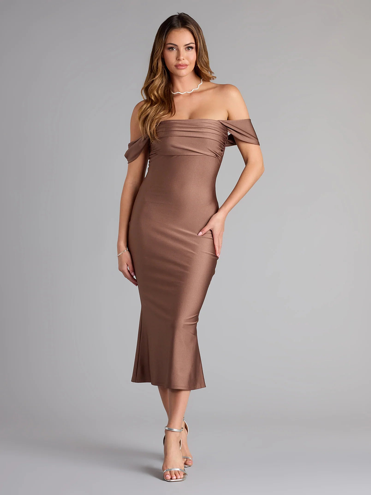 Exceptional Off-The-Shoulder Flared Midi Dress 25