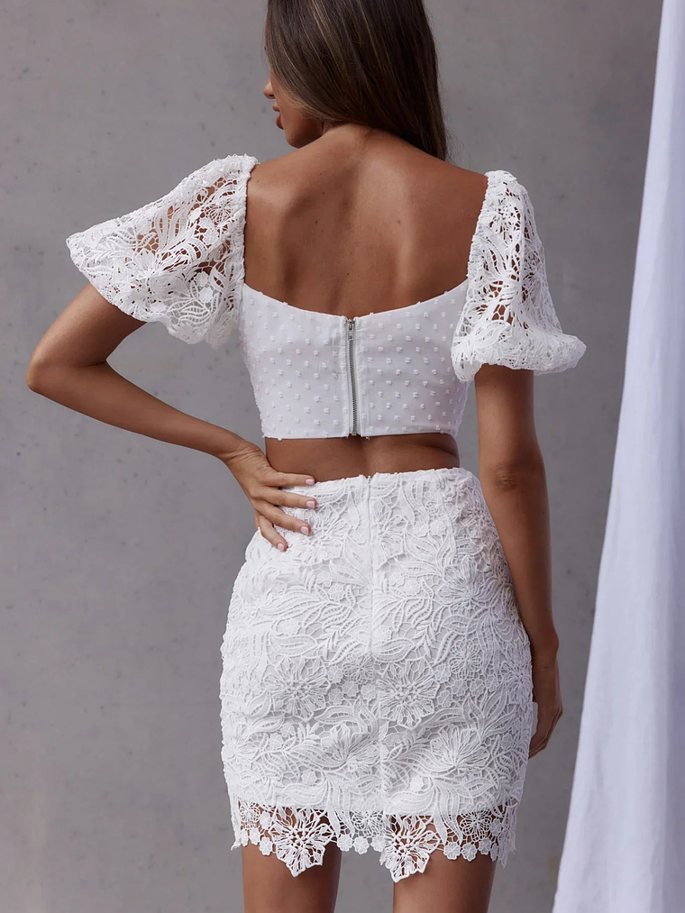 First Love Tied Bust Lace Dress White 2