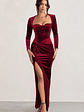 Fay | Berry Velvet Corset Style Knot Maxi Dress - thumbnail 1