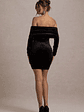 Gilda | Black Velvet Bardot Long-Sleeve Mini Dress - thumbnail 2