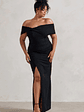 Eva | Black Bardot Bow Detail Maxi Dress With Thigh Split - thumbnail 4