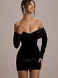 Gilda | Black Velvet Bardot Long-Sleeve Mini Dress - thumbnail 3