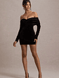 Gilda | Black Velvet Bardot Long-Sleeve Mini Dress - thumbnail 4