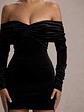 Gilda | Black Velvet Bardot Long-Sleeve Mini Dress - thumbnail 6