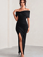 Eva | Black Bardot Bow Detail Maxi Dress With Thigh Split - thumbnail 7