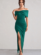Eva | Green Bardot Bow Detail Maxi Dress With Thigh Split - thumbnail 1